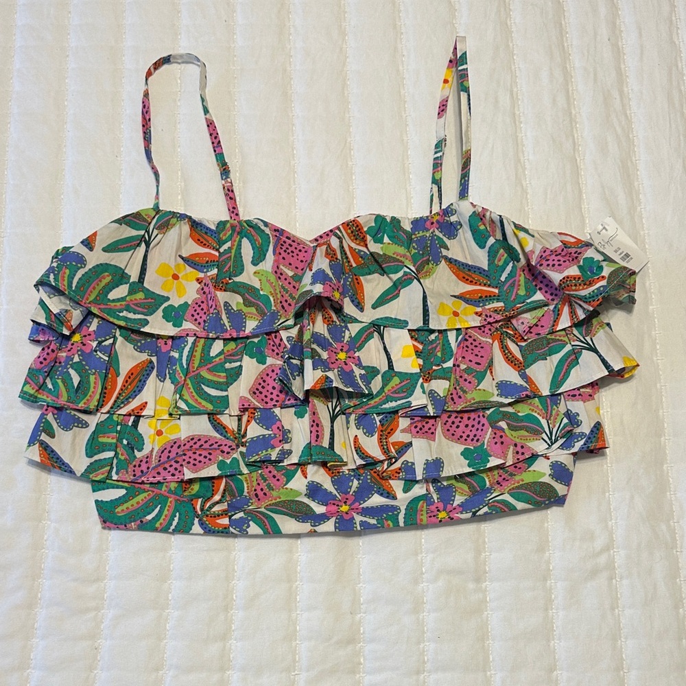 Karlie Floral Ruffle Crop Top Multicolor Boho Spaghetti Strap Women’s Medium NWT